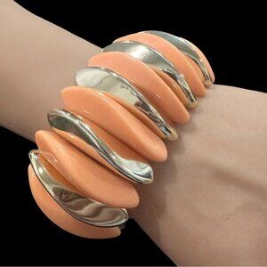 Vintage Orange & Gold Tone Chunky Stretch Bracelet